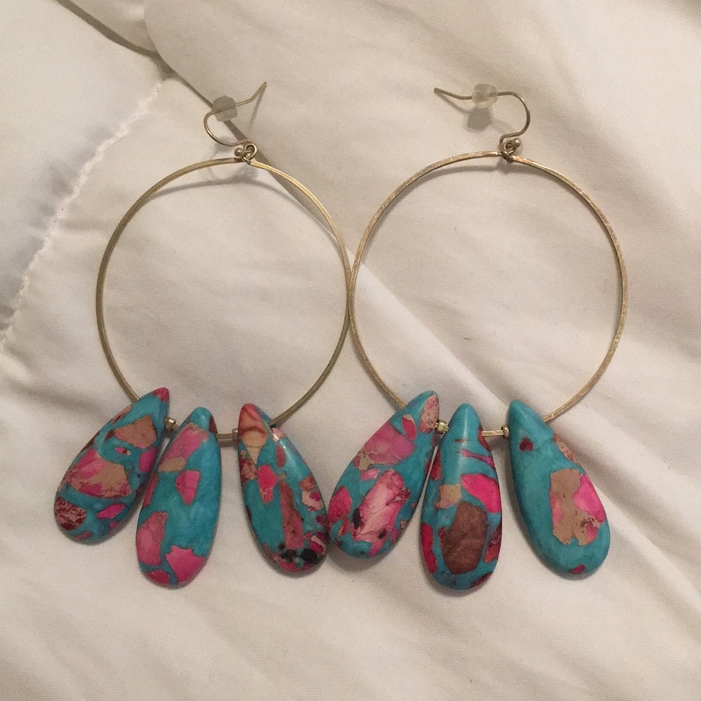 Anthropologie Hoop Stone Earrings